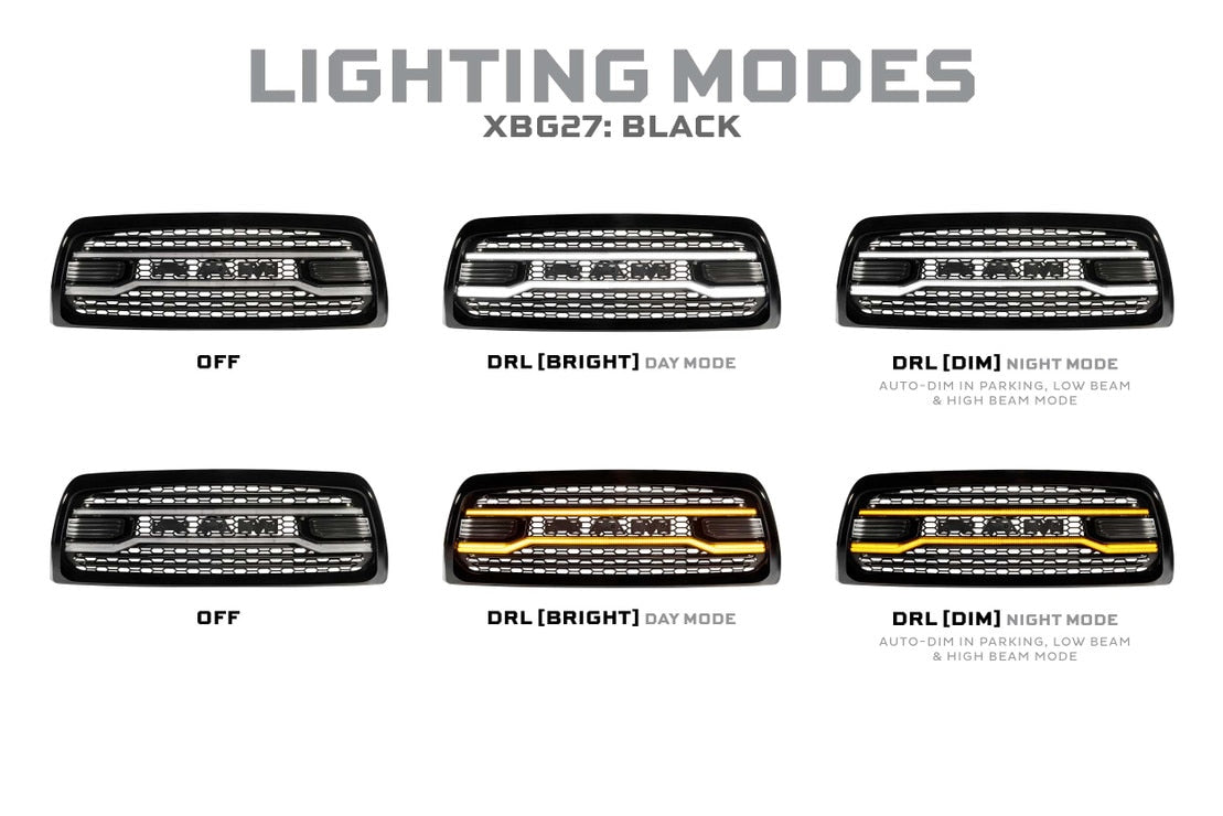 Dodge Ram HD (13-18) XBG LED Drl Grille (Black)