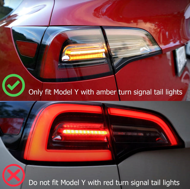 Feux arrière à LED de la série PRO pour Tesla Model Y 20-24 / Model 3 22-23 (avec clignotants ambrés d'origine) Rouge fumé