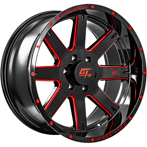 GT OFFROAD - Invasion Gloss Black Milled Red | 20x9 / 12 Offset / 5x139.7 Bolt Pattern | GT72095139712GBMLR