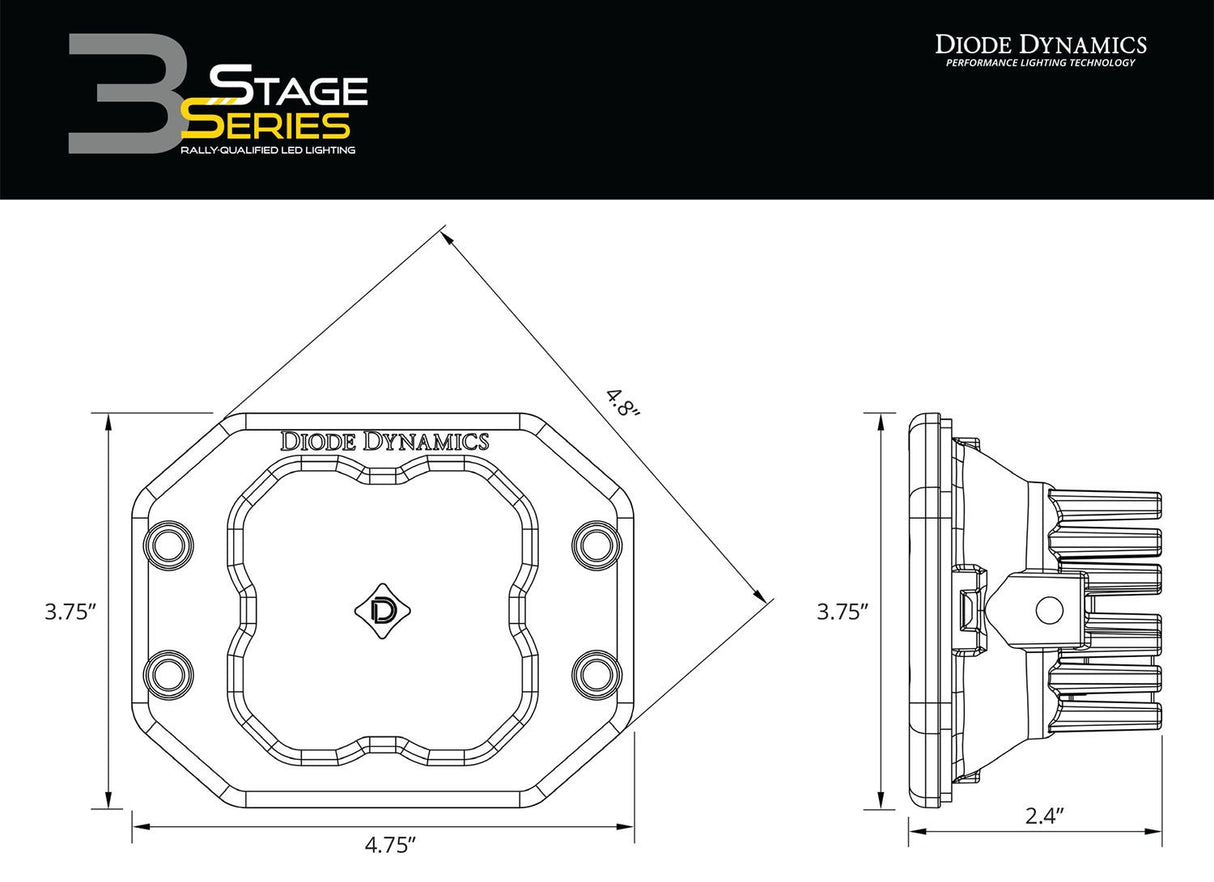 SS3 SAE Yellow Pro Flush Mount LED Pod (one)