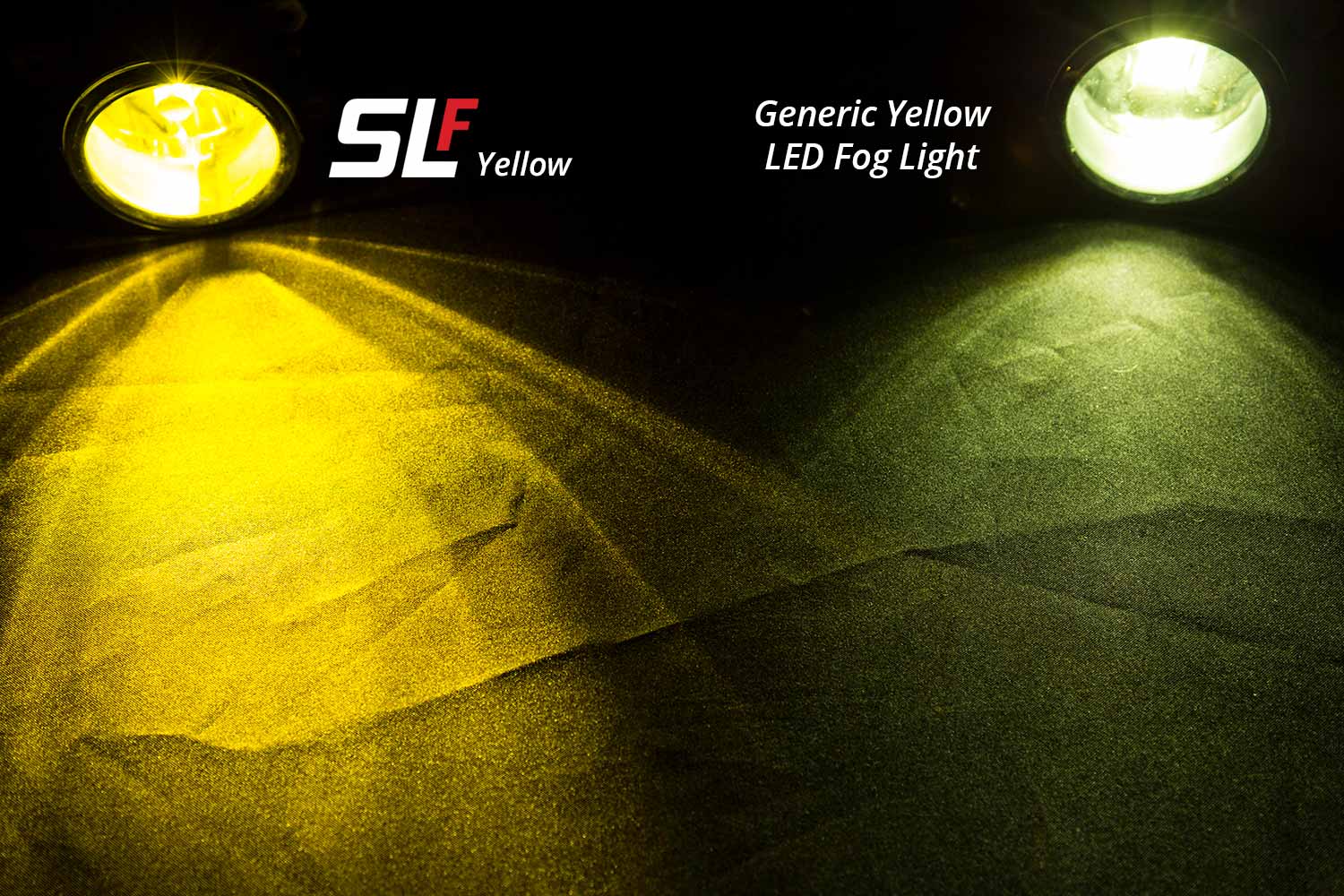 Yellow LED fog light comparison - green tint vs true yellow