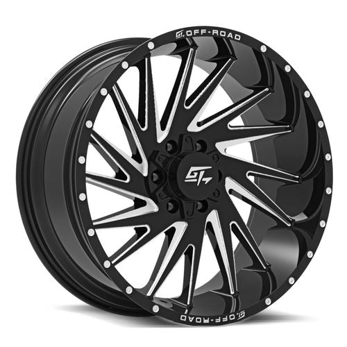 GT OFFROAD - Tomahawk Gloss Black Milled | 24x14 / -76 Offset / 8x165.1/8x180 Bolt Pattern | GT112241482123