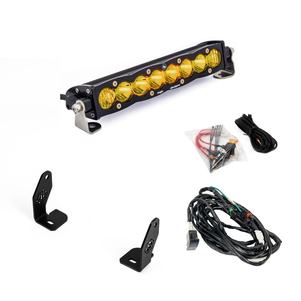 S8 10 Inch Light Bar Hood Mount Kit Polaris 2025 RZR ProR; ProS; ProXP, Baja Amber Baja Designs