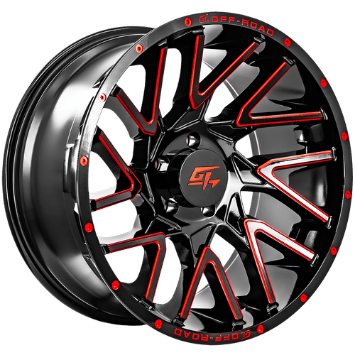 GT OFFROAD - Aggression Gloss Black Milled Red | 22x12 / -44 Offset / 5x127 Bolt Pattern | GT82212512744GBMLR