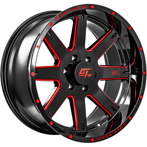 GT OFFROAD - Invasion Gloss Black Milled Red | 20x10 / -18 Offset / 6x139.7 Bolt Pattern | GT720106139718GBMLR