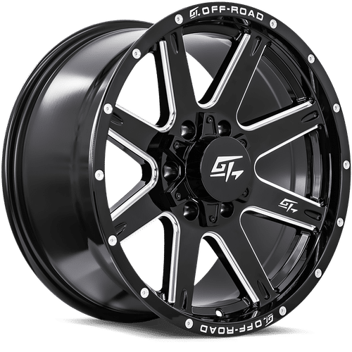 GT OFFROAD - Invasion Gloss Black Milled | 17x9 / 12 Offset / 6x135/6x139.7 Bolt Pattern | GT7217961122