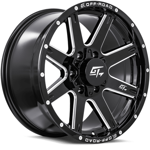 GT OFFROAD - Invasion Gloss Black Milled | 18x9 / 12 Offset / 8x180 Bolt Pattern | GT721897123