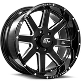 GT OFFROAD - Invasion Gloss Black Fraisé | 22x12 / -44 Offset / 8x165.1 Modèle de boulon | GT722128165144GBML