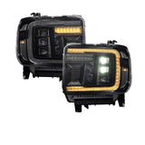 2014+ GMC Sierra 1500/2500/3500 LED Projector Headlights, Amber DRL (pair)