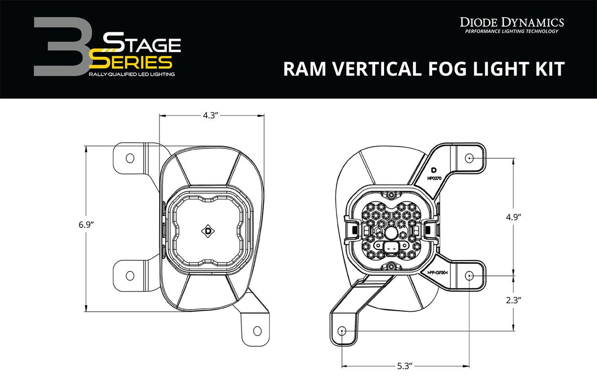 Kit de feux antibrouillard verticaux SS3 SAE/DOT Ram