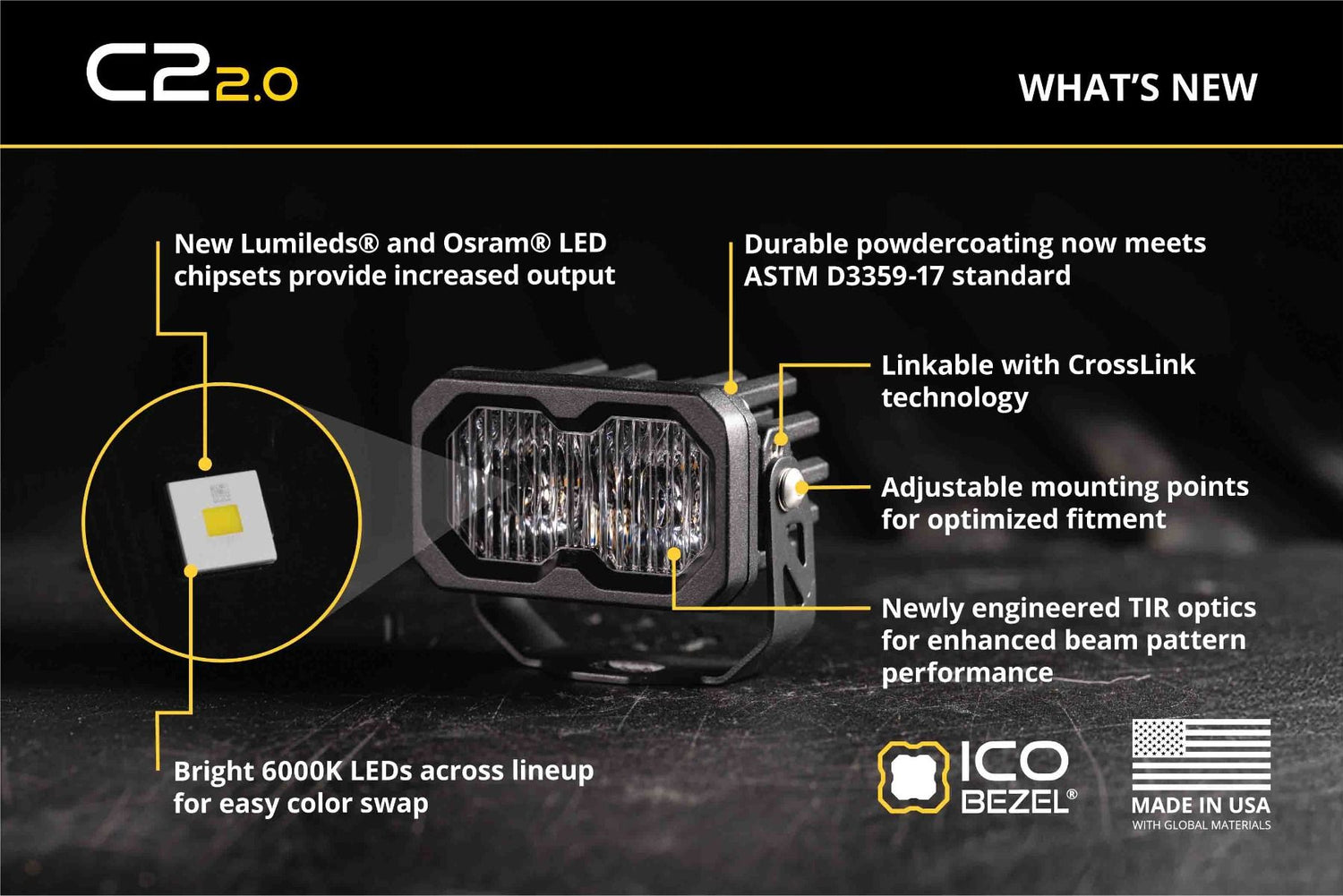 C2 2.0 SAE Yellow Pro Standard LED Pod (pair)
