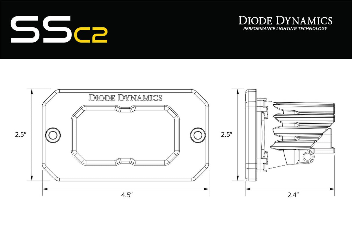 C2 1.0 SAE Yellow Sport Flush Mount LED Pod (pair)