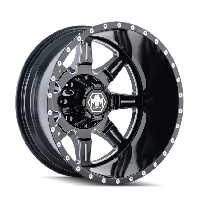 MAYHEM MONSTIR 8101 ARRIÈRE NOIR BRILLANT FRAISÉ 17X6.5 8-165.1 -140MM 130.18MM