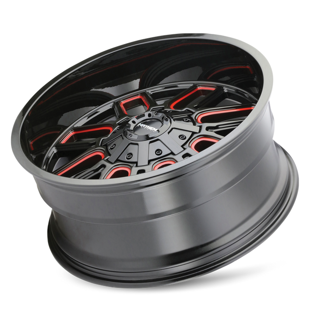 MAYHEM COGENT 8107 GLOSS BLACK MILLED PRISM RED 20X10 8-165.1/8-170 -19MM 130.8MM