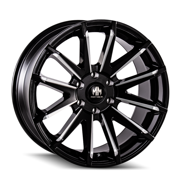 MAYHEM CROSSFIRE 8109 NOIR BRILLANT FRAISÉ 22X9.5 5-150 25MM 110MM