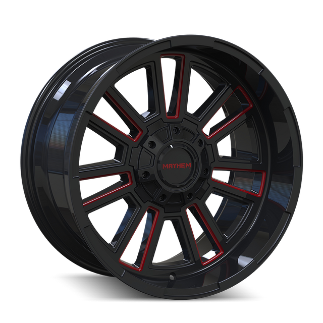 MAYHEM APOLLO 8115 GLOSS BLACK MILLED PRISM RED MILLED 20-9 8-165.1 18MM 125.2MM