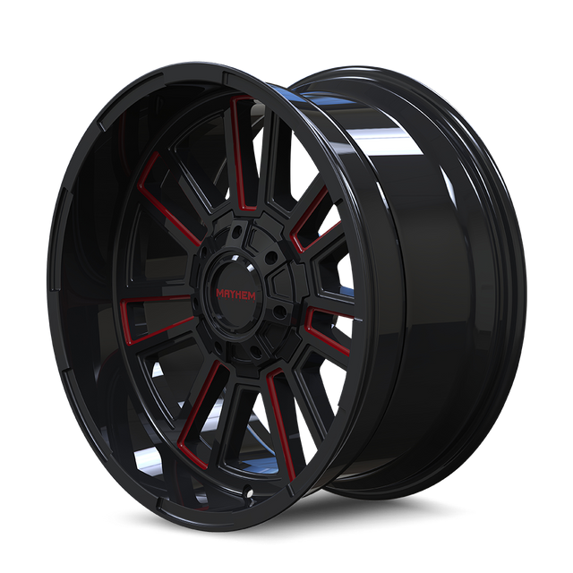 MAYHEM APOLLO 8115 GLOSS BLACK MILLED PRISM RED MILLED 20X10 6-135/6-139.7 -19MM 106MM