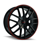 TOUREN TR60 3260 NOIR BRILLANT AVEC ANNEAU ROUGE 17X7.5 5-110/5-115 42MM 72.62MM