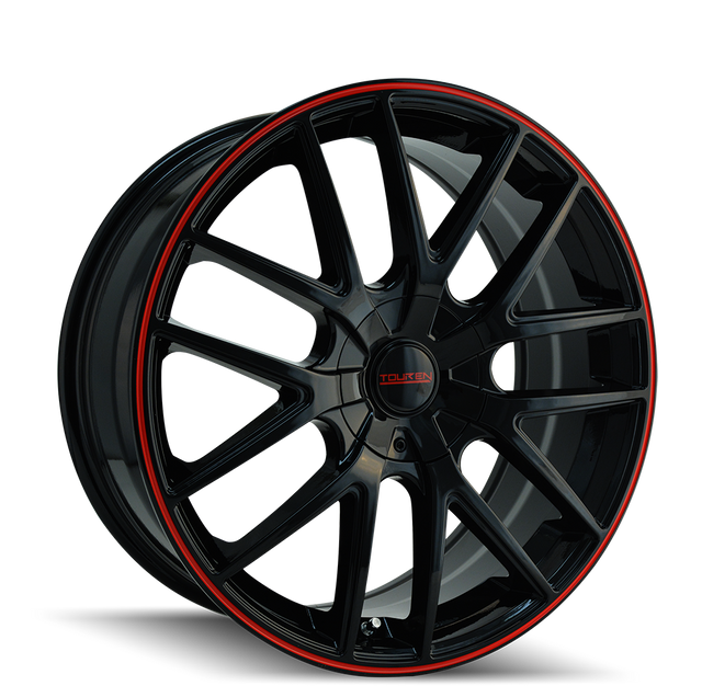 TOUREN TR60 3260 NOIR BRILLANT AVEC ANNEAU ROUGE 17X7.5 5-110/5-115 42MM 72.62MM