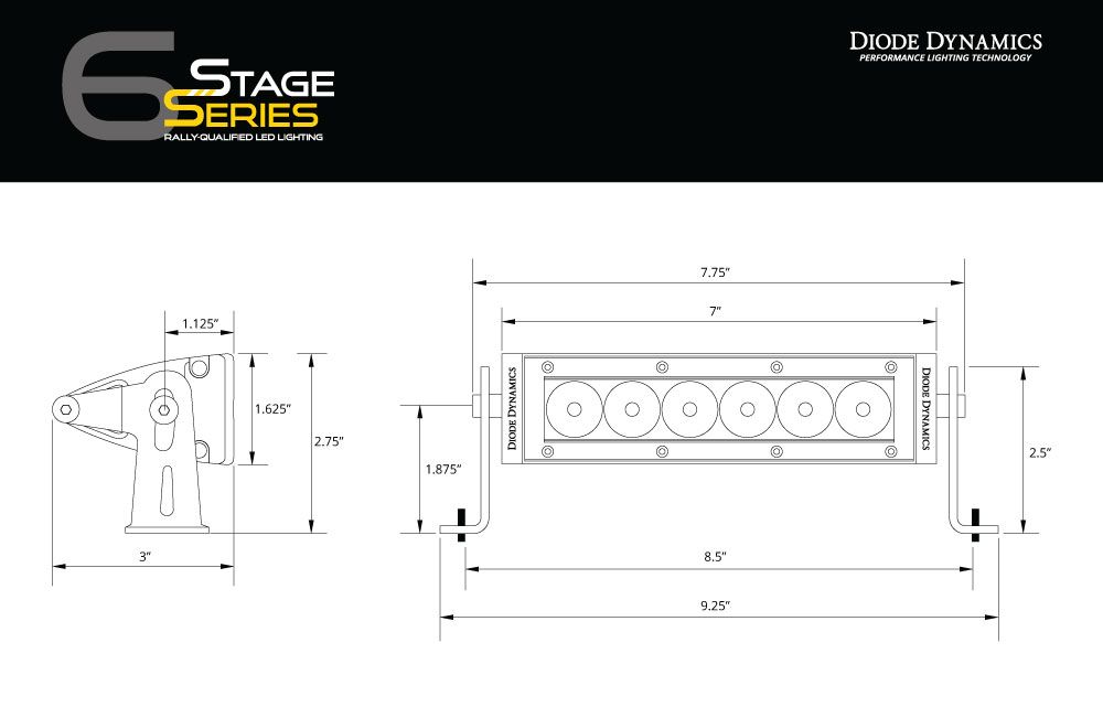 Dynamique des diodes : barre lumineuse ambre Ss6 Stage Series 6" 
